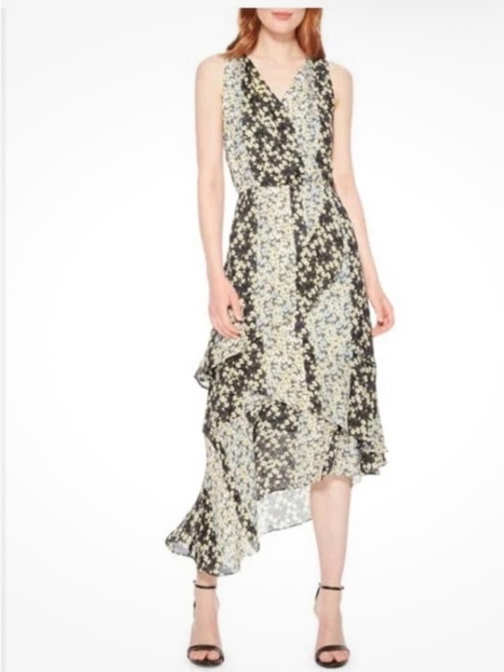 Parker pippin silk blended floral tiered ruffle Midi Dress